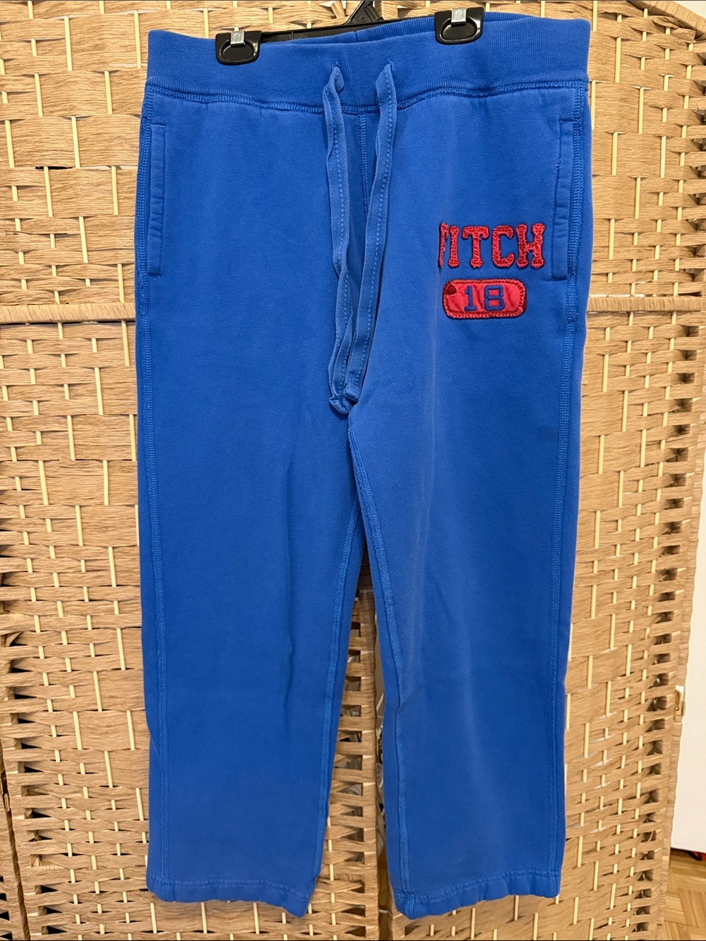 VTG Abercrombie and Fitch size S Blue Sweatpants with Red Patch Detailing